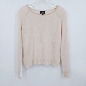 Leo & Sage Cashmere Sweater XS Cream Peach Long Raglan Sleeve Round Neck Ribbed